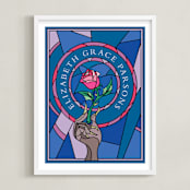 "Disney's Beauty And The Beast Stained Glass" - Personalized Art Print in Blue by Katharine Watson - Framed