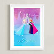 "Elsa and Anna from Disney's Frozen" - Art Print in Ice by Lori Wemple - Framed
