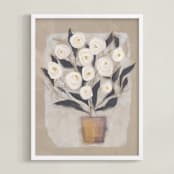 "The Gardenia" - Art Print in Creamy Buff by Jacquelyn Sloane Siklos - Framed