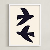 "Birds" - Art Print in Navy by Alexandra Dzh - Framed