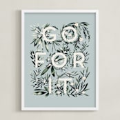 "Go For It" - Art Print in Sky Blue by Gwen Bedat - Framed