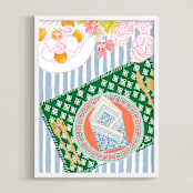 "Dinner For One" - Art Print in Powder Blue by Mariana Suárez Pierre - Framed