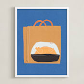 "Rotisserie Chicken" - Art Print in Navy Blue by Elliot Stokes - Framed