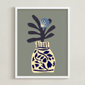 "Single flower in a porcelain vase" - Art Print in Pearl Grey by Sonya Percival - Framed