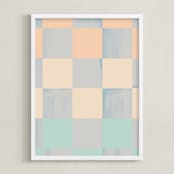 "delicate wash check" - Art Print in Peach by Baumbirdy - Framed