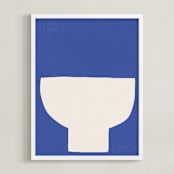 "Ceramic Bowl Still Life" - Art Print in Bold Blue by Roseanne Kenny - Framed