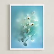 "Daisies in aqua" - Art Print in Capri Blue by Aralyn Griesbach - Framed