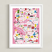 "I Love Seattle" - Art Print in Flamingo Pink by Jordan Sondler - Framed