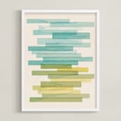 "Stacked Horizon" - Art Print in Horzion Blue by Jennifer Morehead - Framed