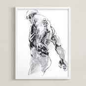 "Drawing 369 - Standing Man" - Art Print in Deep Charcoal by Derek overfield - Framed