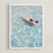 "Going for a Swim" - Art Print in Pool Blue by Whitney Deal - Framed