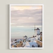 "Santorini" - Art Print in sunset by Qing Ji - Framed