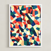 "Spanish Mosaic Abstract" - Art Print in vermilion red by Pooja Pittie - Framed