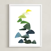 "Triangles in Green and Yellow" - Art Print in Sap Green by Yao Cheng Design - Framed