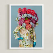 "Shes Blooming Worth " - Art Print in Summer Sky Blue by Theresa Bear - Framed