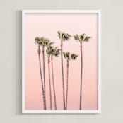 "Seven Palmtrees" - Art Print in Warm rosy sunset by Lisa Sundin - Framed