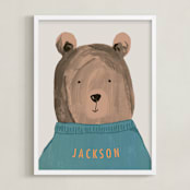 "Little Bear" - Personalized Art Print in Teal by Teju Reval - Framed