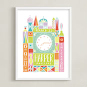 "Welcome to the World" - Personalized Art Print in Pastels by Shiny Penny Studio - Framed