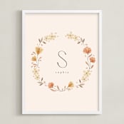 "Name with Flowers - Custom" - Personalized Art Print in Tan by Vivian Yiwing - Framed