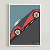 "Motorcar" - Personalized Art Print in Crimson by Maria Alou - Framed