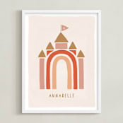 "Rainbow Castle" - Personalized Art Print in Pink by JeAnna Casper - Framed