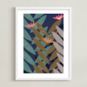 "Bromelias" - Art Print in blue night by Bethania Lima - Framed