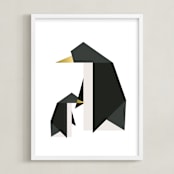 "Geo Penguins" - Art Print in Golden by Erica Krystek - Framed