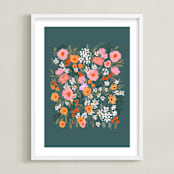 "Picking Wildflowers" - Art Print in Garden Green by Britt Mills - Framed