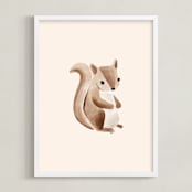 "Baby Squirrel" - Art Print in Beige by Vivian Yiwing - Framed