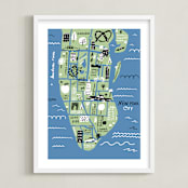 "I love New York" - Art Print in Ocean Blue by Jordan Sondler - Framed