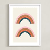 "Double Vintage Rainbow" - Art Print in Delicate Pink by Emanuela Carratoni - Framed