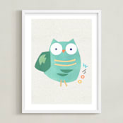"Happy Owl" - Art Print in Owl Mint by AlisonJerry - Framed