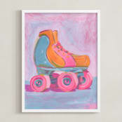 "Roller Skater Joy" - Art Print in Bubblegum Pink by Lucrecia Caporale - Framed