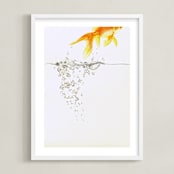 "Aquatic High Jump 2 of 3" - Art Print in carrot peel by Deborah Chou - Framed