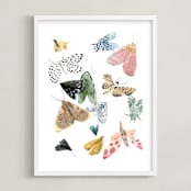 "Moths" - Art Print in Moss Green by Emilie Simpson - Framed