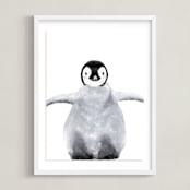"Baby Animal Penguin" - Art Print in Antarctic Grey by Cass Loh - Framed