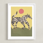 "Black and White Horse" - Art Print in soft yellow sunlight by Elliot Stokes - Framed