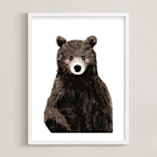 "Baby Animal Bear" - Art Print in Woodland Brown by Cass Loh - Framed