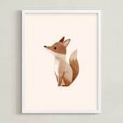 "Baby Fox" - Art Print in Beige by Vivian Yiwing - Framed