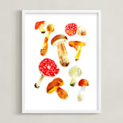 "Forest mushrooms" - Art Print in Fox orange by Alexandra Dzh - Framed