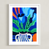 "Palette of Petals" - Art Print in Cobalt Blue by Roochita Chachra - Framed