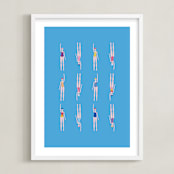 "Nadadoras" - Art Print in Pool Blue by Nieves Herranz - Framed