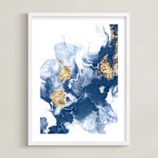 "Delight in the Storm I" - Art Print in Deep Blue by Julia Contacessi - Framed