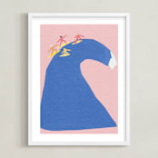 "Surf's Up" - Art Print in coral pink by Elliot Stokes - Framed