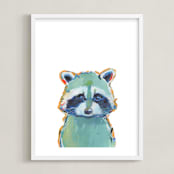 "Mr. Raccoon" - Art Print in Teal by Makewells - Framed