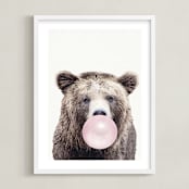 "Bubblegum: Bear" - Art Print in bubblegum pink by Maja Cunningham - Framed
