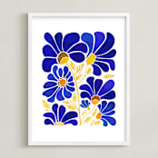 "The Happiest Flowers" - Art Print in Cobalt Blue by Kristian Gallagher - Framed