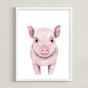 "Baby Animal Pig" - Art Print in Rosy Blush by Cass Loh - Framed