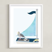 "Little Sailor" - Art Print in light blue by Kanika Mathur - Framed