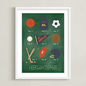 "SPORTS PRIMER" - Art Print in Chalkboard Green by Susan Brown - Framed